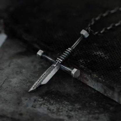 Broken Sword Cross Necklace-Handmade in 999 Sterling Silver