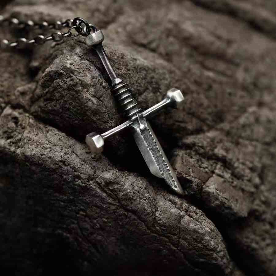 Broken Sword Cross Necklace-Handmade in 999 Sterling Silver