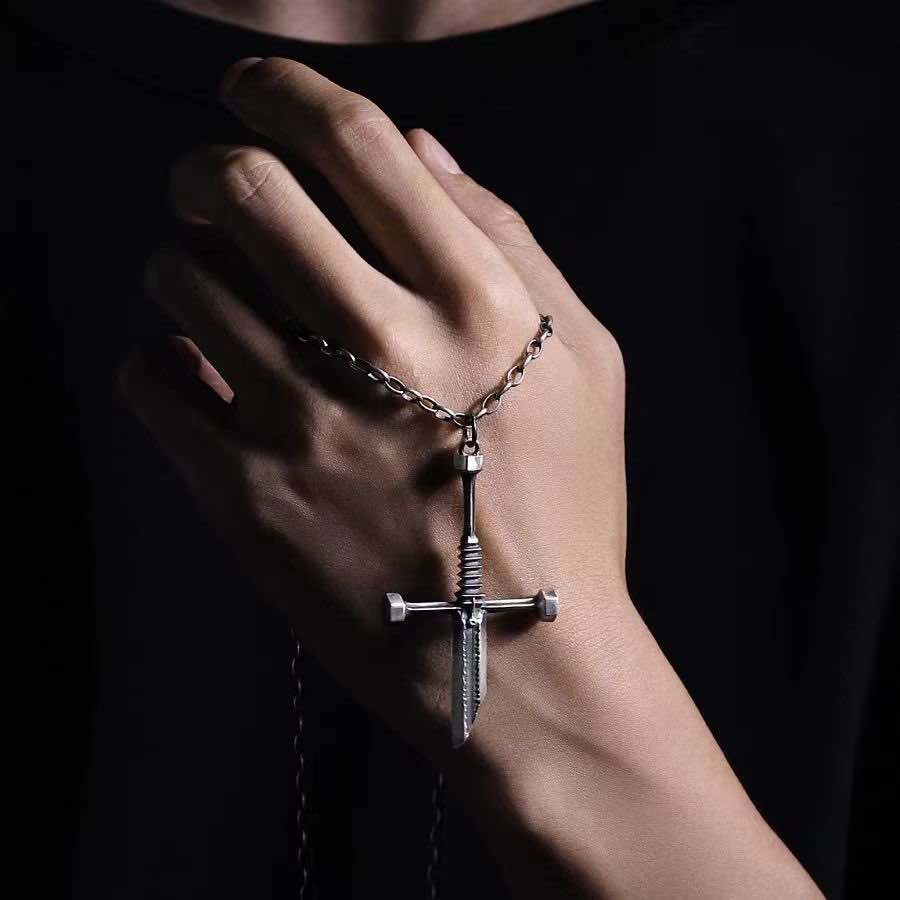 Broken Sword Cross Necklace-Handmade in 999 Sterling Silver