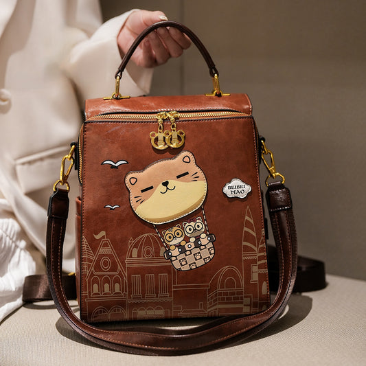 Cat-themed Multi-layer Tote Backpack (Handcrafted)
