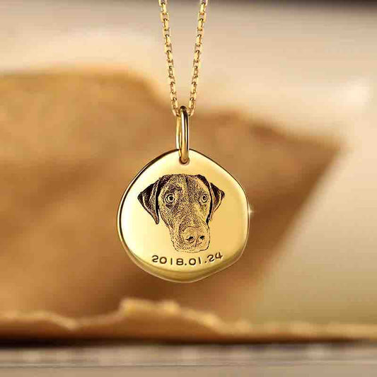 Custom 18K Gold Irregular Round Pet Photo Pendant Necklace
