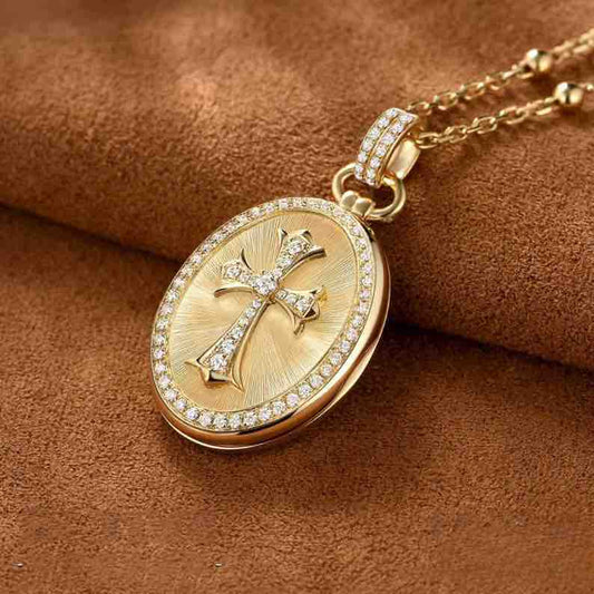 Custom Cross Star Keepsake Box Necklace with Photo & Engraving