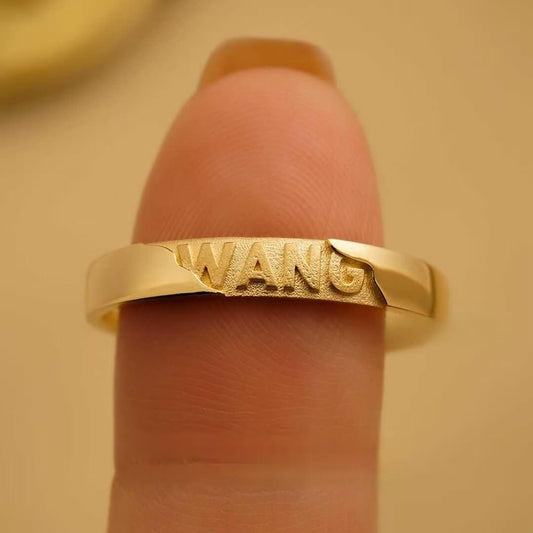 Custom"Heartfelt Names"  Couple's Name Rings-Hand Crafted in 18K Yellow Gold