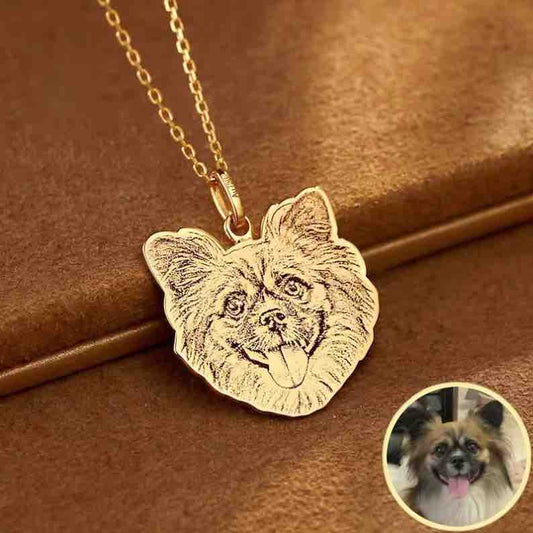 Custom 18K Gold Pet Photo & Engraved Pendant Necklace