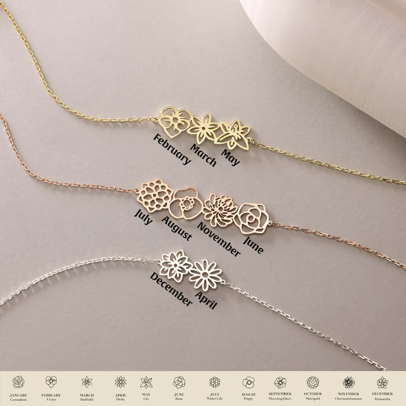 Dainty Fmaily Birth Flower Necklace（Bracelet）