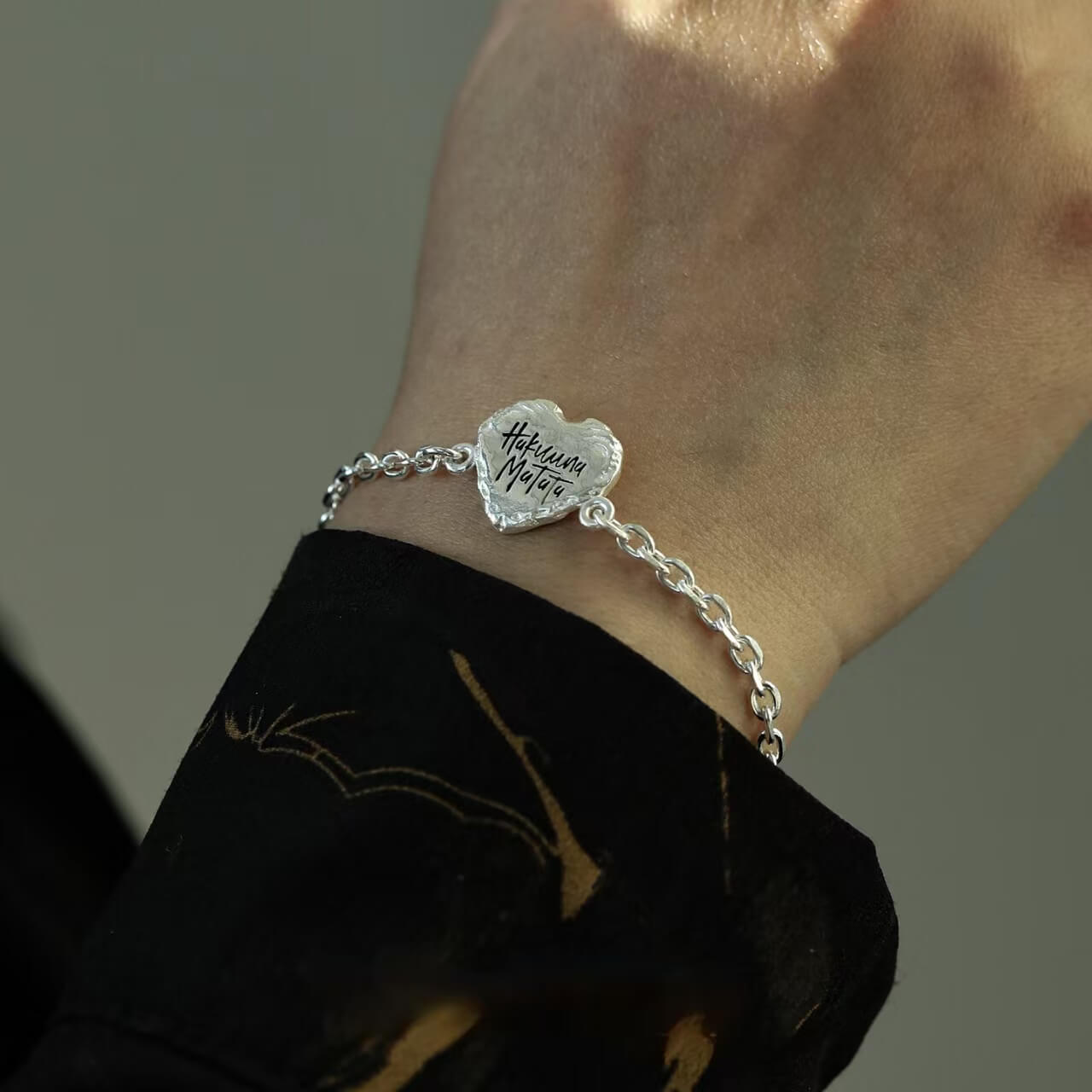 Engraved Silver Heart Bracelet- Sterling Silver