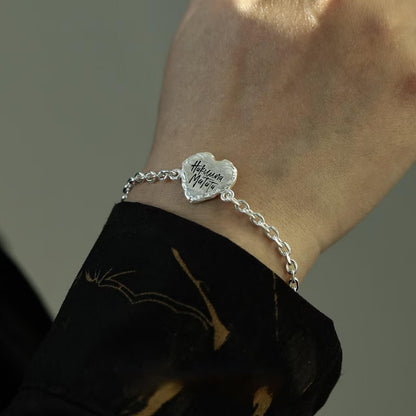 Engraved Silver Heart Bracelet- Sterling Silver