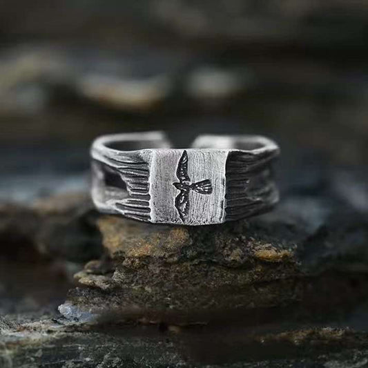 Flying Raven Open Ring – Handmade in 999 Sterling Silver