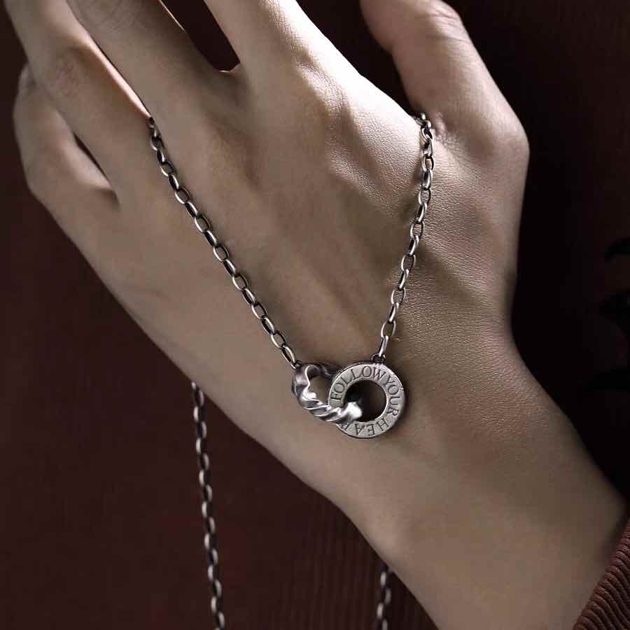 Follow Your Heart Double Circle Necklace -Handmade in 999 Sterling Silver