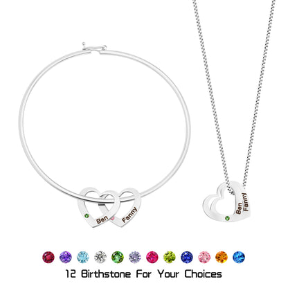 Heart-Shaped Birthstone Engraved Necklace (Bracelet)-Free Shipping