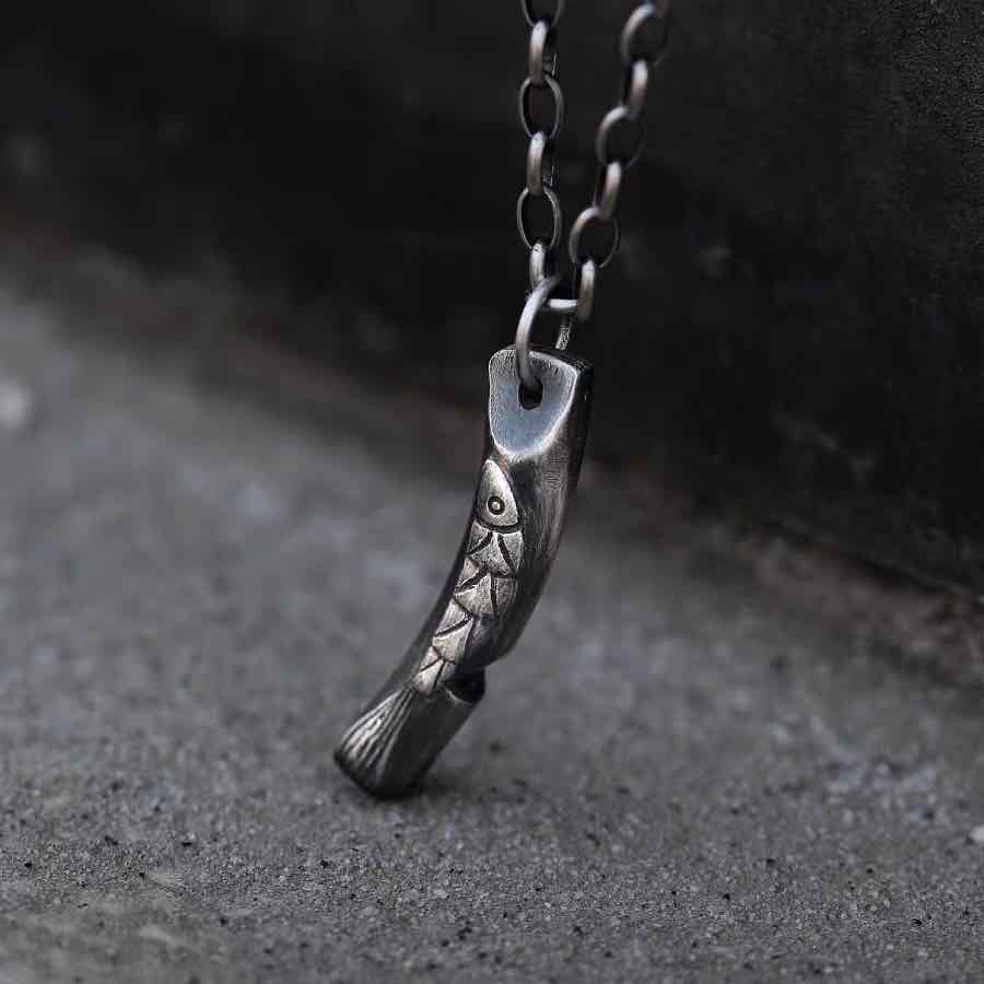 Lucky Horn Fish Whistle Necklace - Handmade in 999 Sterling Silver