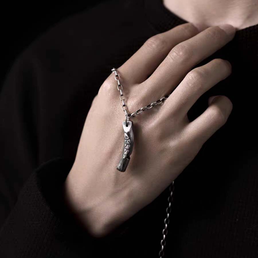 Lucky Horn Fish Whistle Necklace - Handmade in 999 Sterling Silver