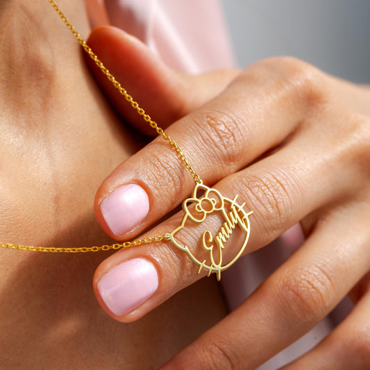 Cute Kitty Name Necklace-Sterling Silver