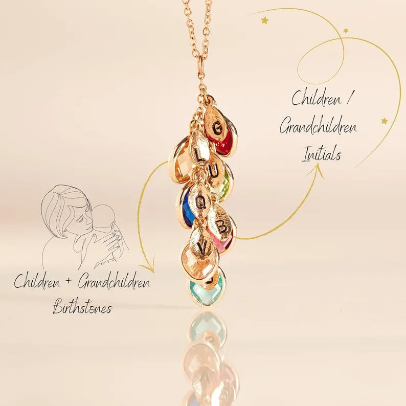 Personalized Leaf Birthstone Necklace