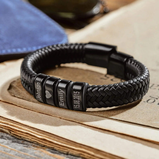 Personalized Men's Braid Leather Bracelet-Perfect Gift for Fathers, Husbands, or Boyfriends