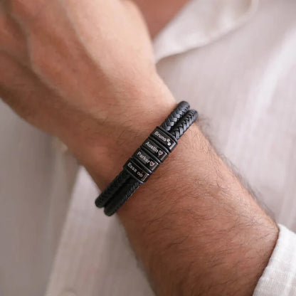 Personalized Men's Braid Leather Bracelet-Perfect Gift for Fathers, Husbands, or Boyfriends