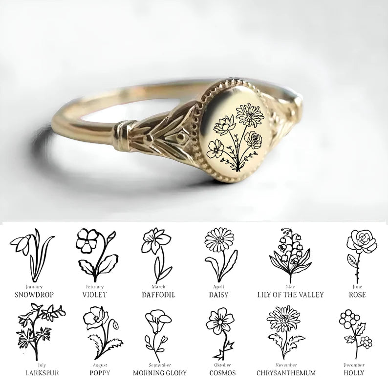 Bague de naissance personnalisée avec fleur