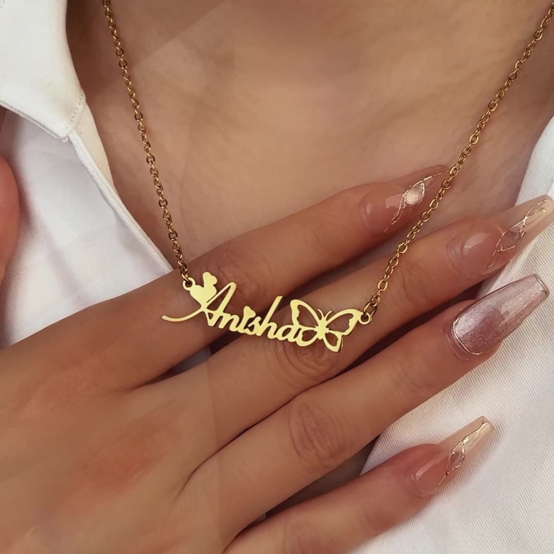 Personalized Birth Butterfly Name Necklace
