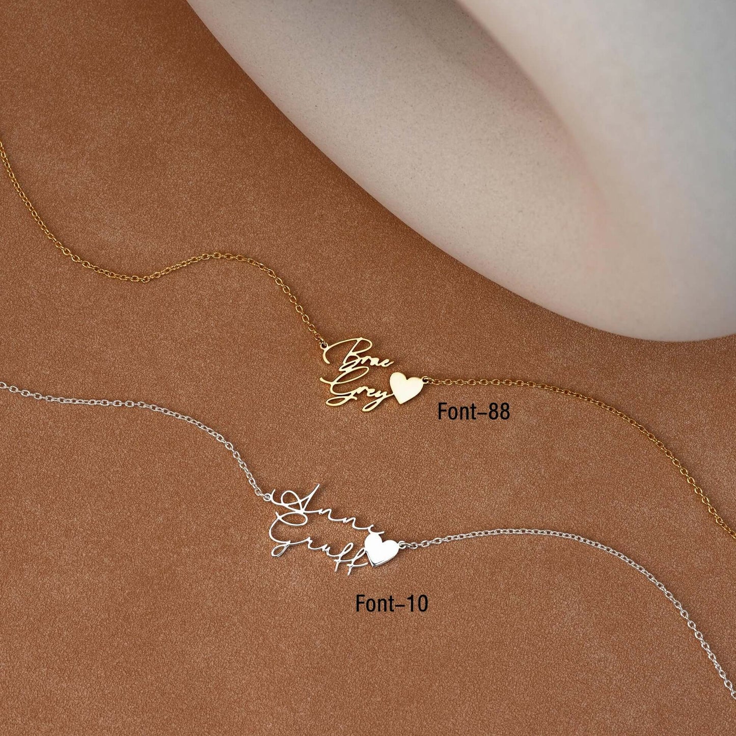 Custom Double Name Necklace with Heart - Sterling Silver