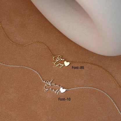 Custom Double Name Necklace with Heart - Sterling Silver