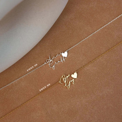 Custom Double Name Necklace with Heart - Sterling Silver