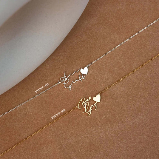 Custom Double Name Necklace with Heart - Sterling Silver