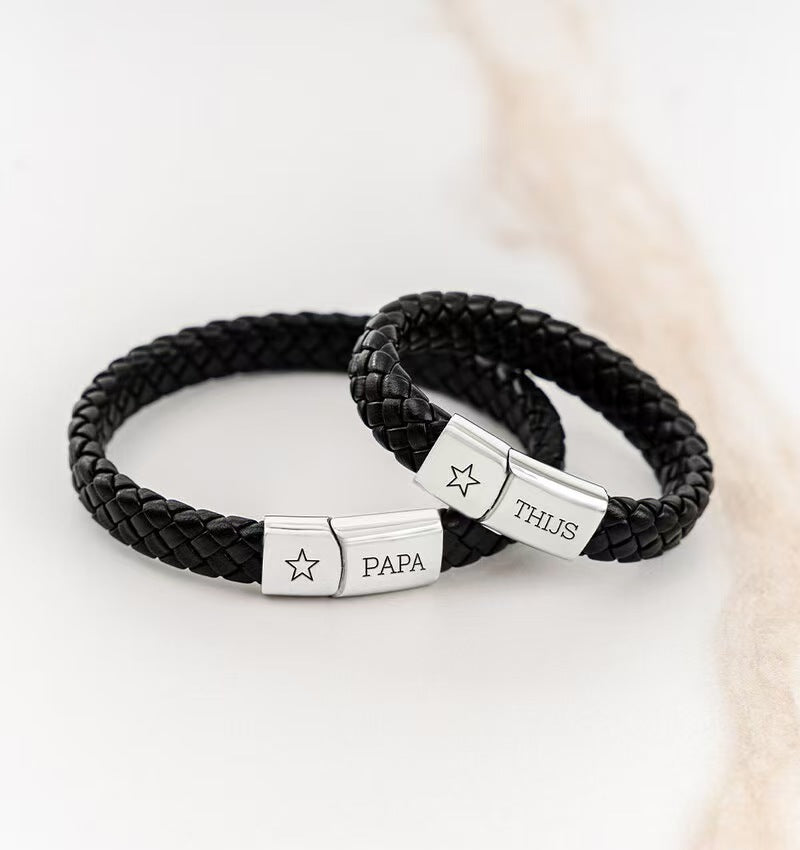 Personalized Handwoven Leather Engraved Bracelet