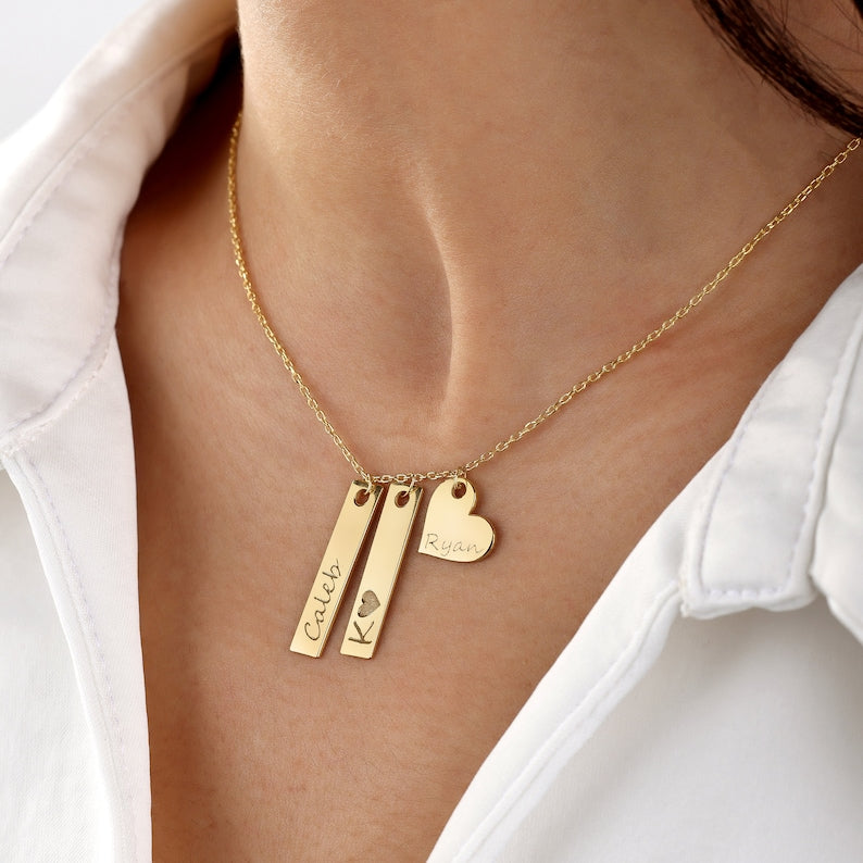 Personalized Heart Bar Name Necklace