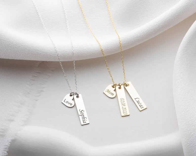 Personalized Heart Bar Name Necklace