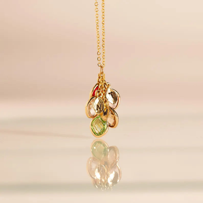 Personalized Leaf Birthstone Necklace