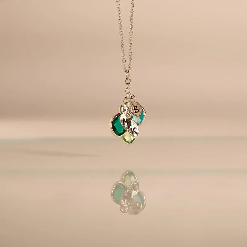 Personalized Leaf Birthstone Necklace