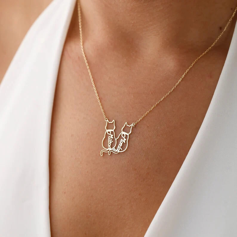 Lucky Cat Name Necklace-Sterling Silver