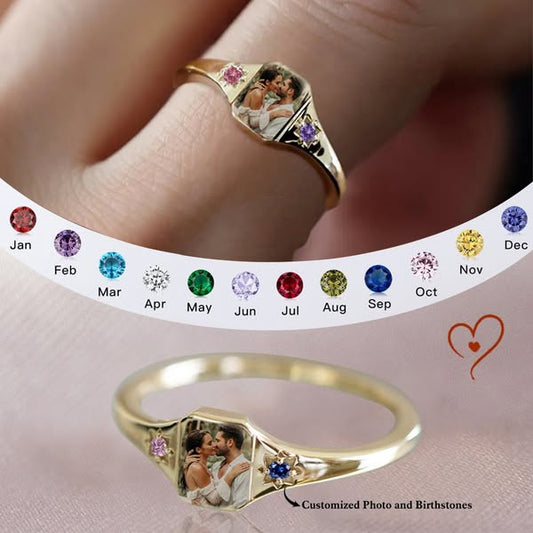 Personalized Photo Ring with Birthstones