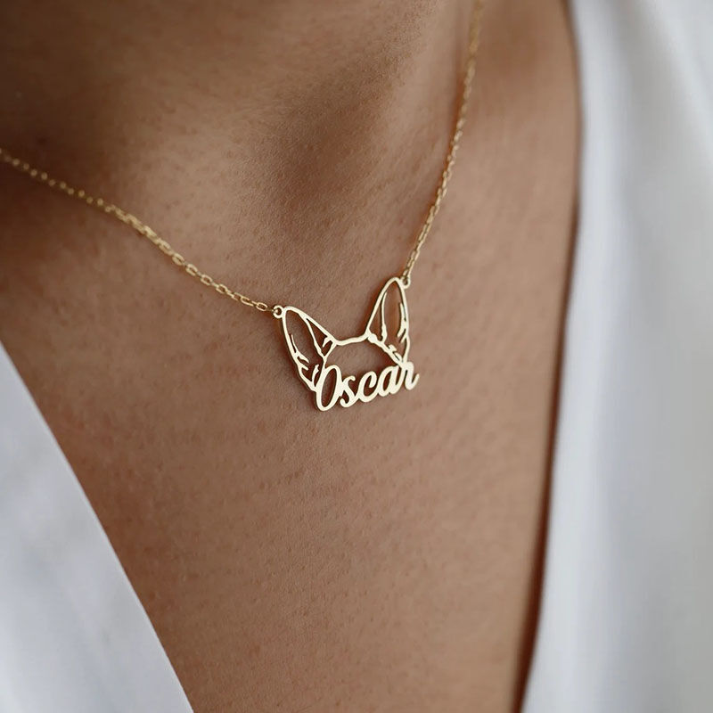 Personalized Puppy and Kitten Ears Shape Name Necklace -Keep Your Furry Companion Close to Your Heart