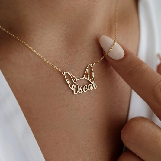 Personalized Puppy and Kitten Ears Shape Name Necklace -Keep Your Furry Companion Close to Your Heart
