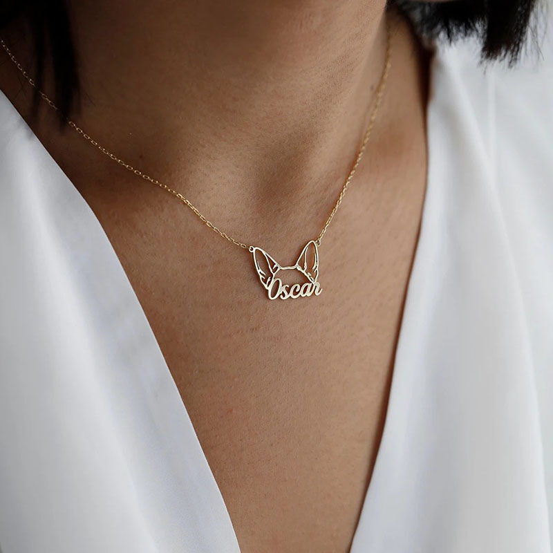 Personalized Puppy and Kitten Ears Shape Name Necklace -Keep Your Furry Companion Close to Your Heart