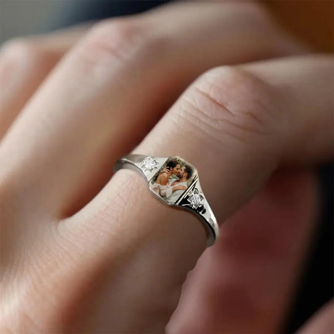 Personalized Photo Ring with Birthstones
