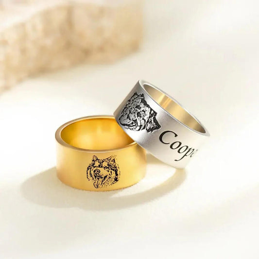 Pet Portrait Name Ring - Sterling Silver