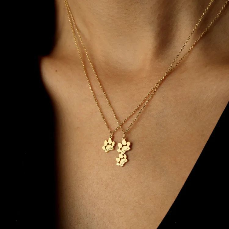 Collier avec nom et empreinte de patte d'animal
