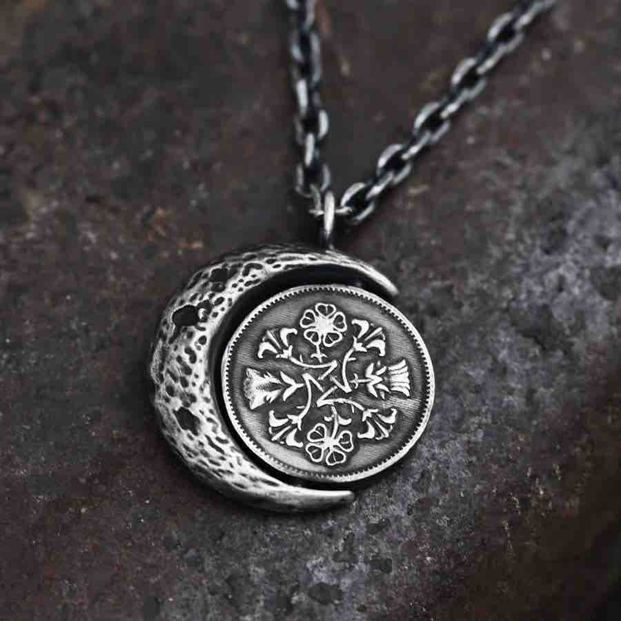 The Moon and Sixpence Rotating Necklace-Handmade in 999 Sterling Silver