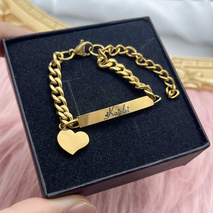 Personalized Heart Name Necklace, Bracelet, and Mini Earrings Set (Kids' Edition)-3-piece